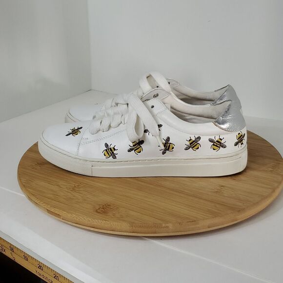 Boden Hollie White Leather Embroidered Bee Sneakers Women's Size EU 38 - Picture 7 of 12